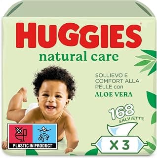 Huggies Natural Care Lingettes pour bébé, 99% d'eau et à l'aloe vera, 168 lingettes (3 packs de 56 lingettes)