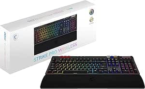 MSI Strike Pro Wireless - Silent Mechanical AZERTY Gaming Keyboard, Hot Swappable Silent Touch Switches, PBT Keycaps, 2.4 GHz, Bluetooth, RGB Mystic Light per Keybutton, Batt 4200 mAh