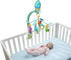 Fisher-Price Seahorse 3-in-1 Musical Mobile for Baby Cot with 4 Removable Marine Animal Rattles, Music and Sounds from Birth, DFP12, Multi-Coloured