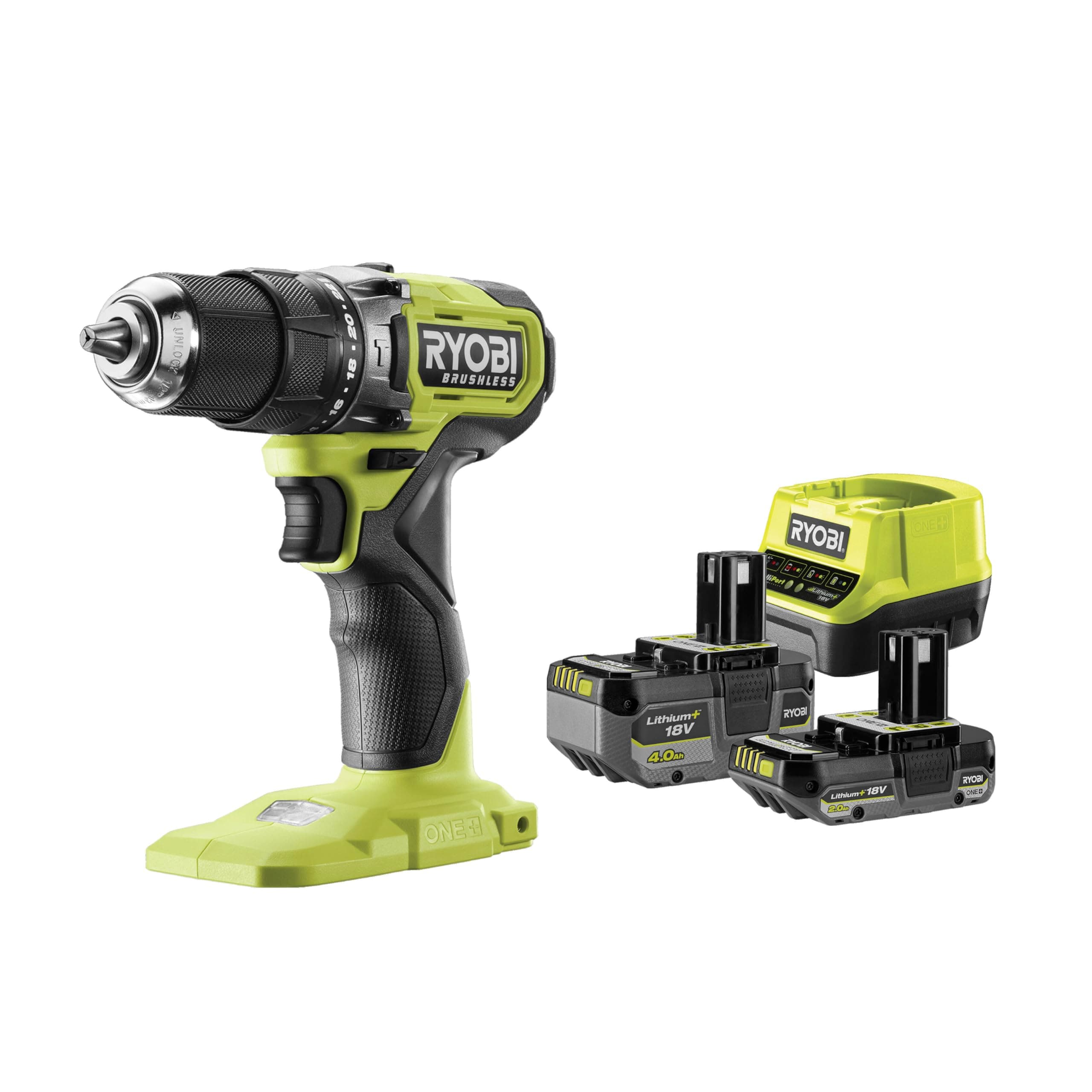 Perceuse-visseuse à percussion RYOBI 18V One+ Brushless - 1 batterie 4,0 Ah - 1 batterie 2.0 Ah - 1 chargeur - RPD18BL1-2C42S - Image 3