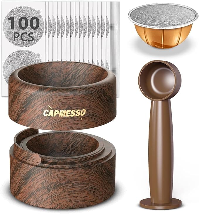Nespresso Reusable Vertuo Pod Refill Kit: Reusable Vertuo Capsule for Nespresso/Vertuoline Coffee Pods with 100 Foil Lids for All Pod Sizes