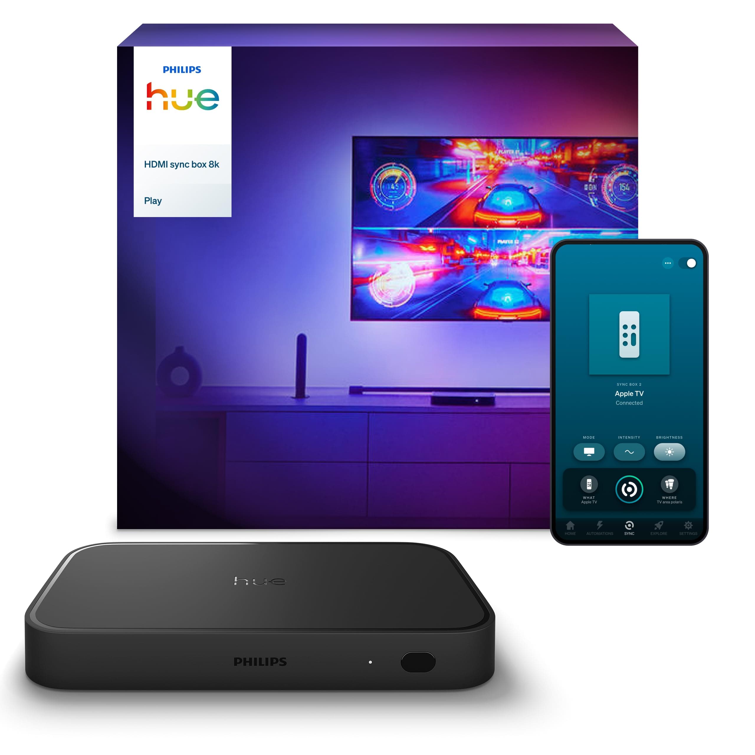Philips Hue Play HDMI Sync Box 8K - Connected Box to Sync up to 10 Lights with Your Video Games, Movies and Music - Requires Philips Hue Bridge - Dolby Vision HDR10+ Compatible - Image 1