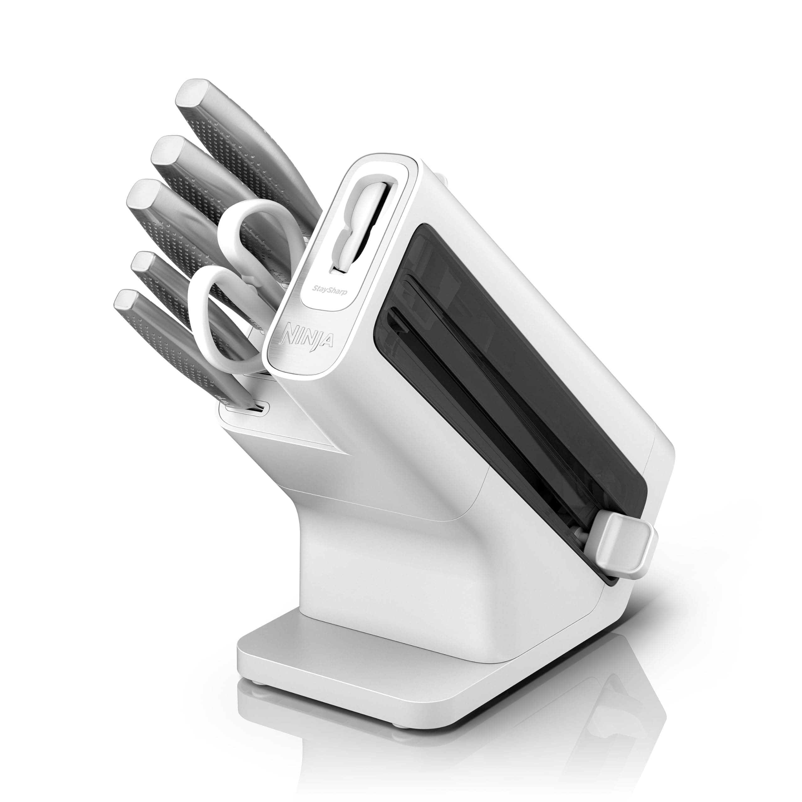 Ninja StaySharp 6 Piece Stainless Steel Knife Set with Built-in Sharpener, Kitchen Scissors and Chef's Knife, Slicing, Bread Knife, All Purpose and Paring Knife, White, K62006EUWH