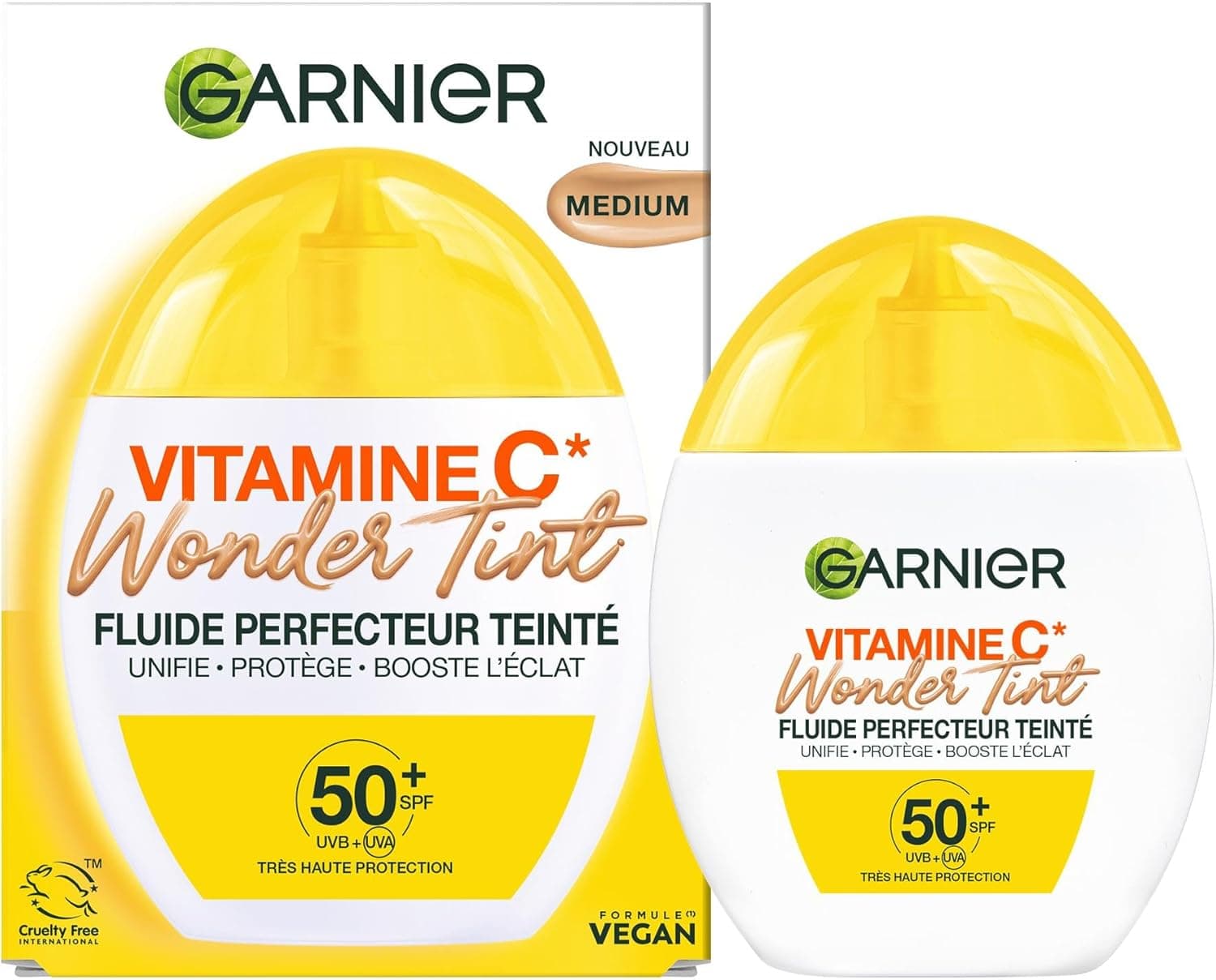 GARNIER - SkinActive Vitamine C - Fluide Perfecteur Teinté Wonder Tint SPF50+ - Soin Teinté Visage Protecteur - Unifie, Hydrate & Réduit les Taches Brunes - Tous Types de Peaux - Teinte Medium - 40 ml - Image 1