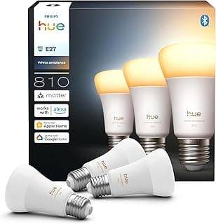 Philips Hue Ampoule LED connectée A60, White Ambiance, Culot E27, 6 W, Spectre complet 1000-2000 K, 810 lumens, Intensité variable, Compatible avec Alexa, Google Assistant et Apple Home, pack de 3
