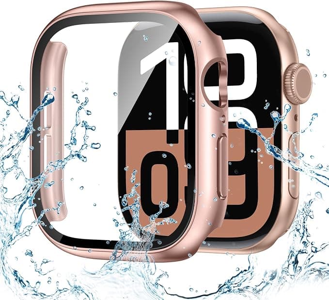 Kamita Waterproof Case for Apple Watch Series 11/Series 10 42mm, PC Bumper Case with Tempered Glass Screen Protector, Shockproof Waterproof Protective Case Cover for iWatch 11/iWatch 10 (Rose Gold) - Image 1