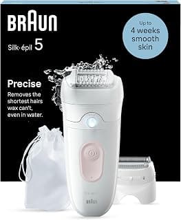 Braun Silk-épil 5, Épilateur Pour Épilation Facile, Étanche, Peau Douce Longue Durée, Avec Tête De Rasoir Pour Femmes Et Sabot Tondeuse, 5-030, Blanc/Rose