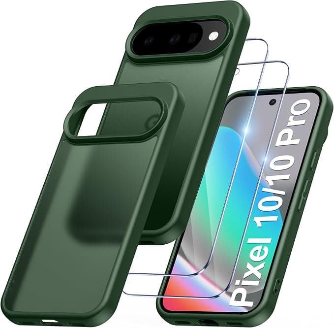 Qasyfanc Google Pixel 10/10 Pro Case with 2 Tempered Glass, [Camera Protection] [Anti-Yellow] PC Back Hard Soft Silicone Bumper Hybrid Shockproof Case for Pixel 10/10 Pro -Dark Green - Image 1