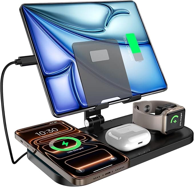 Aukvite Apple Charging Dock, 4 in 1 Wireless iPhone Charger Charging Station for iPhone 14 Pro Max/13/12, Watch Charger for Apple Watch 8/7/6/SE, Air Pod Pro 3/2, i Pad Charger - Image 1