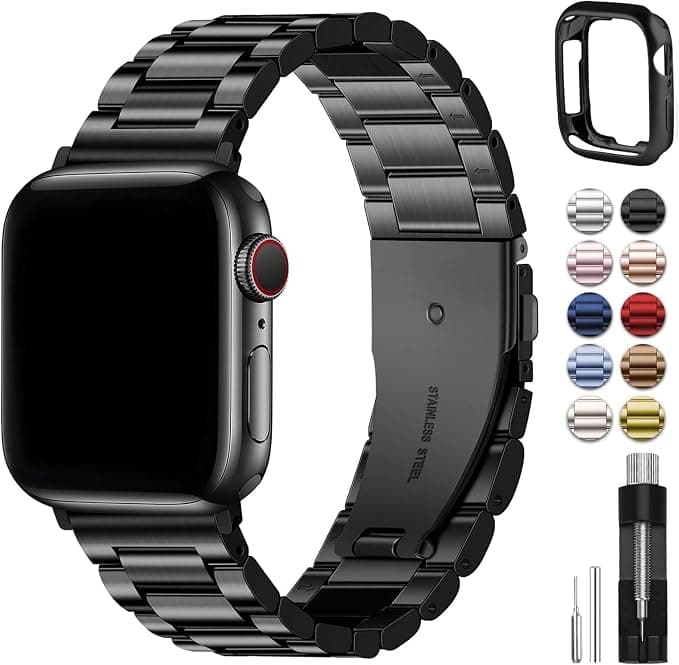 Fullmosa Band Compatible with Apple Watch 40mm 41mm 38mm, Stainless Steel iWatch Band for Apple Watch SE3/2/1 Series 9/8/7/6/5/4/3/2/1(Black, 38mm/40mm/41mm) - Image 1