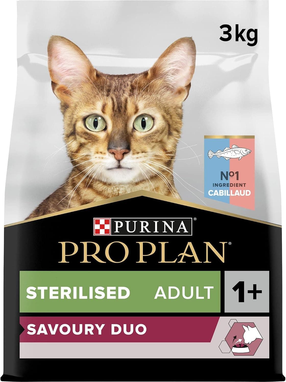 PURINA PRO PLAN | Savoury Duo | Complete Food for Sterilised Adult Cats | Promotes Urinary Well-Being, High Protein | Cod, Trout | Dry Food | Cat | Bag | Pack of 4 x 3 kg