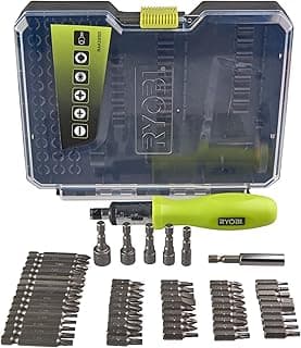 Ryobi RAK59SD Screwdriver Bit Set – 59 Pieces, Magnetic Bit Holder, Compact Case – Ideal for Multi-Material Drilling and Screwing – Compatible with Drills/Drivers
