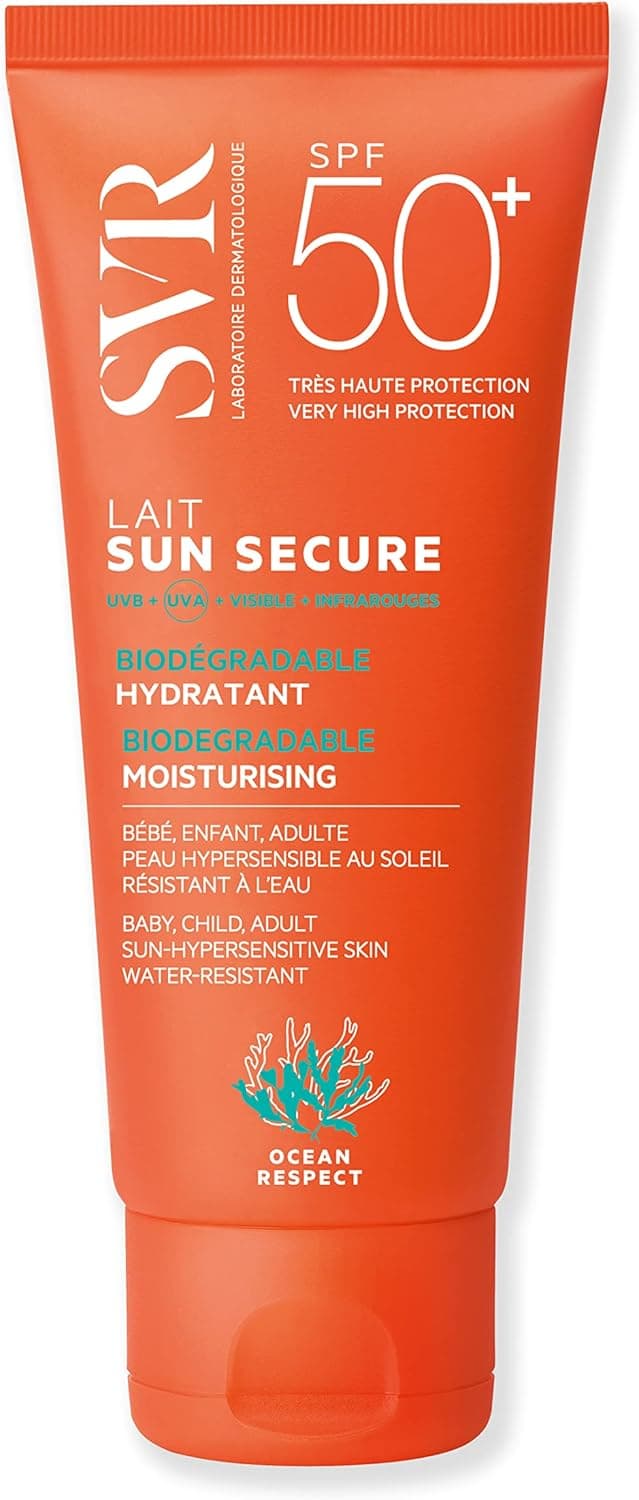 SVR - Sun Secure Lait SPF50+ - Lait solaire hydratant invisible – Très haute protection UVA, UVB, infrarouge et lumière visible – Peaux sensibles – Niacinamide, Vitamine E – 100 ml