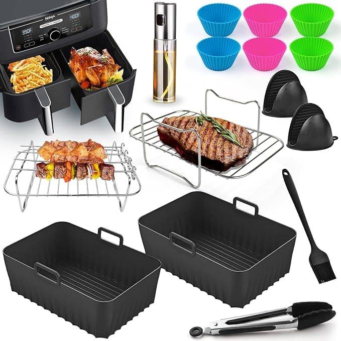Air Fryer Ninja Accessories - Double Zone Air Fryer Accessory Set For Ninja AF300EU, AF400EUCP, DZ400EU, Double Air Fryer 7.6L-9.5L | BPA Free, Dishwasher Safe