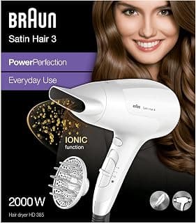 BRHD385E - Braun Satin Hair 3 Power Perfection Hair Dryer. Powerful and lightweight hair dryer for everyday use.