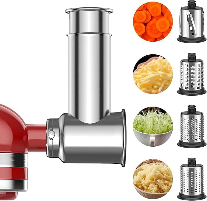 GVODE Stainless Steel Mandolin for KitchenAid Blender - KitchenAid Accessory with 4 Stainless Steel Blades, Dishwasher Safe (Silver) - Image 1