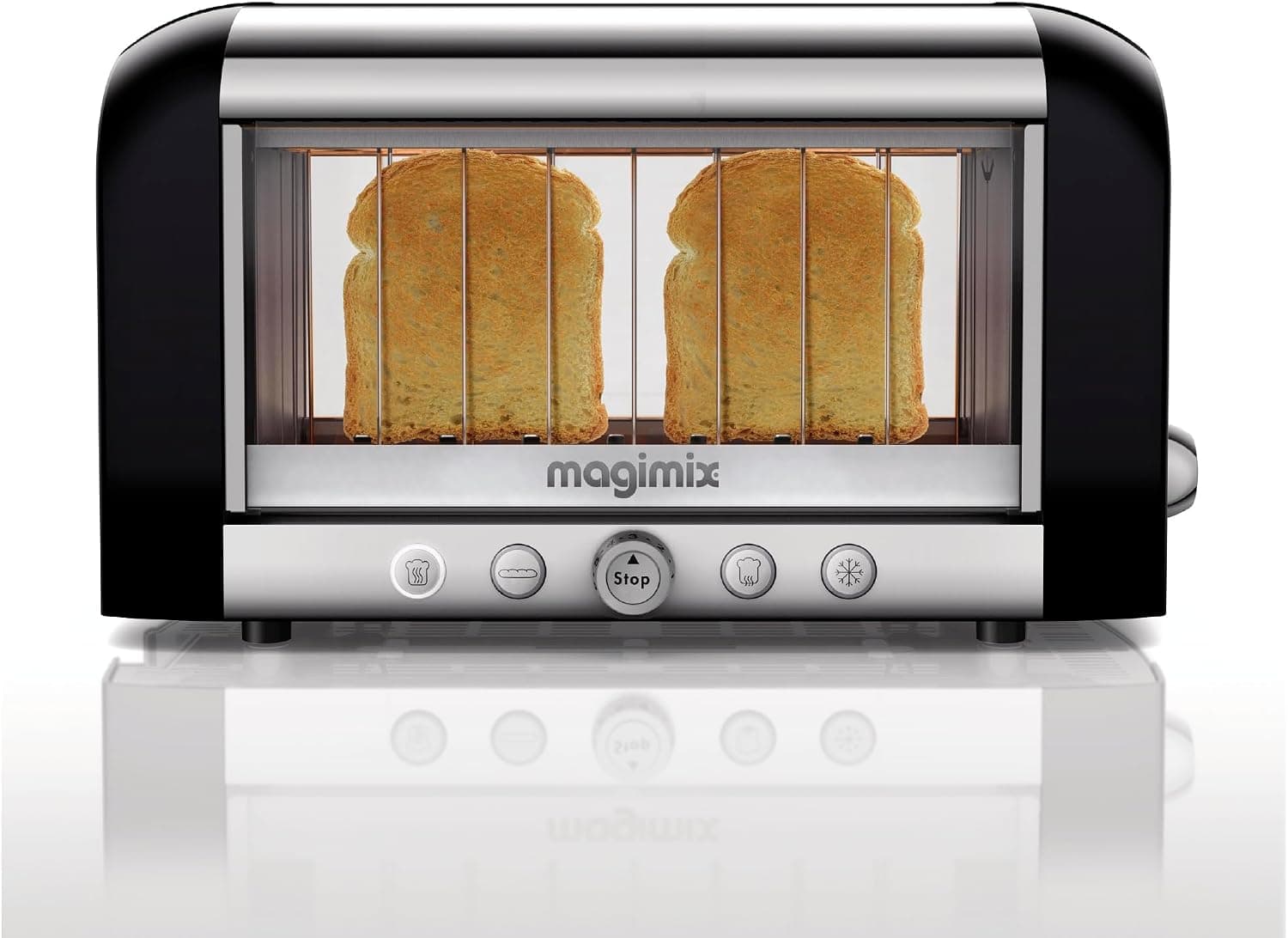 Magimix Grille-Pain - Vision - Toaster 2 Tranches avec fenêtre panoramique, quartz infrarouge, Acier Inoxydable - 1450 W, Noir