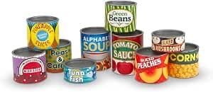 Melissa & Doug - 10 Piece Canned Food Set - Montessori Toy - Imitation Game - Wooden Toy - Activity Game, Development & Learning Game - Child Gift 3+