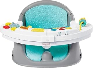 Infantino - Siège Rehausseur Musical & Lumineux 3-en-1 Découverte Growing - Chaise Haute Convertible - Taille Ajustable - Jouets Interactifs & Plateau Snack - Développement de l'Enfant - Couleur Bleue