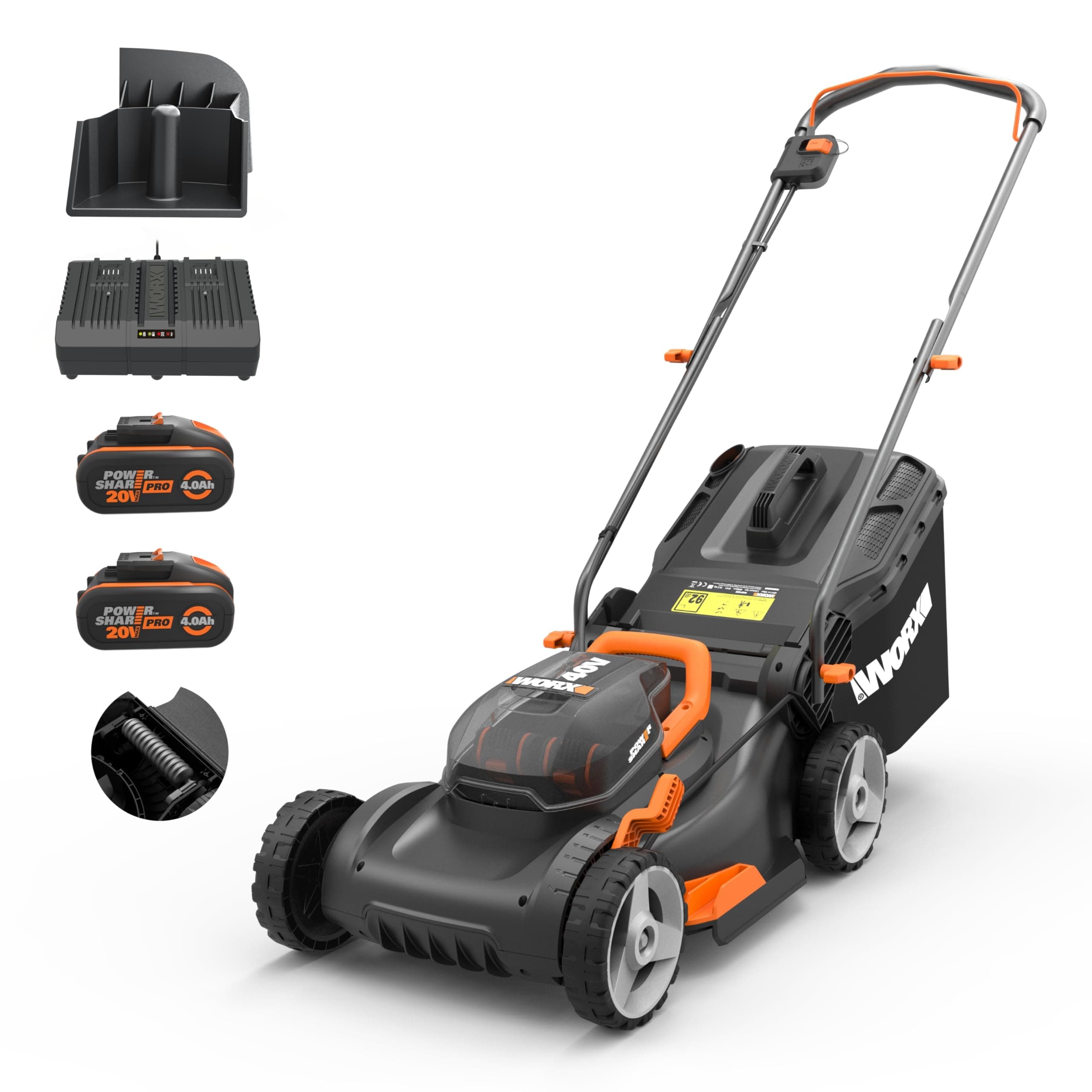 WORX Tondeuse à Gazon sans Fil 40 V (2 x 20 V) Max 40cm WG734E Idéale pour Un Jardin jusqu'à 500m², Powershare, 4 Ah, Technologie IntelliCut Hauteur de Coupe 20-80mm - Image 3