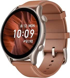 Amazfit GTR 3 Pro Men's Smart Watch, 1.45 Inch AMOLED, SpO2, Built-in Alexa, 150+ Sports Modes, GPS, Bluetooth Calls, Music Storage, 12 Day Battery Life, Sports Watch (Brown)