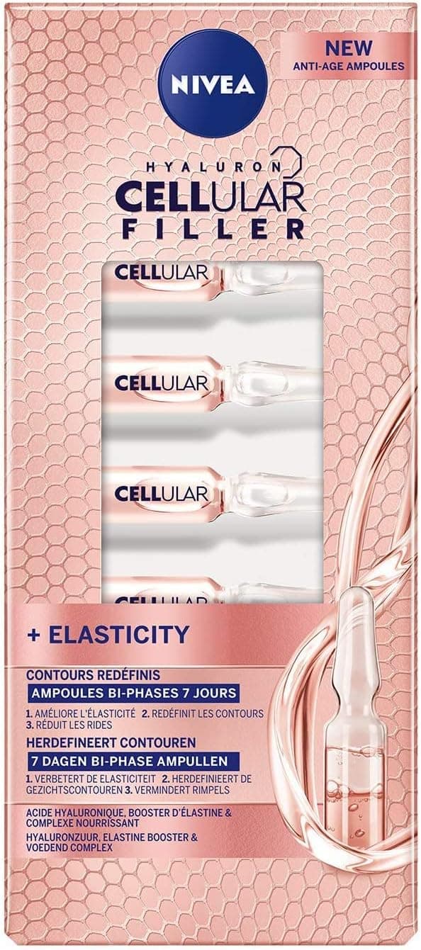 NIVEA Hyaluron Cellular Filler Ampoules Bi-phases 7 jours (1 x 7 pcs), soin anti-âge aux huiles précieuses & acide hyaluronique, soin femme redensifiant et nourrissant - Image 1