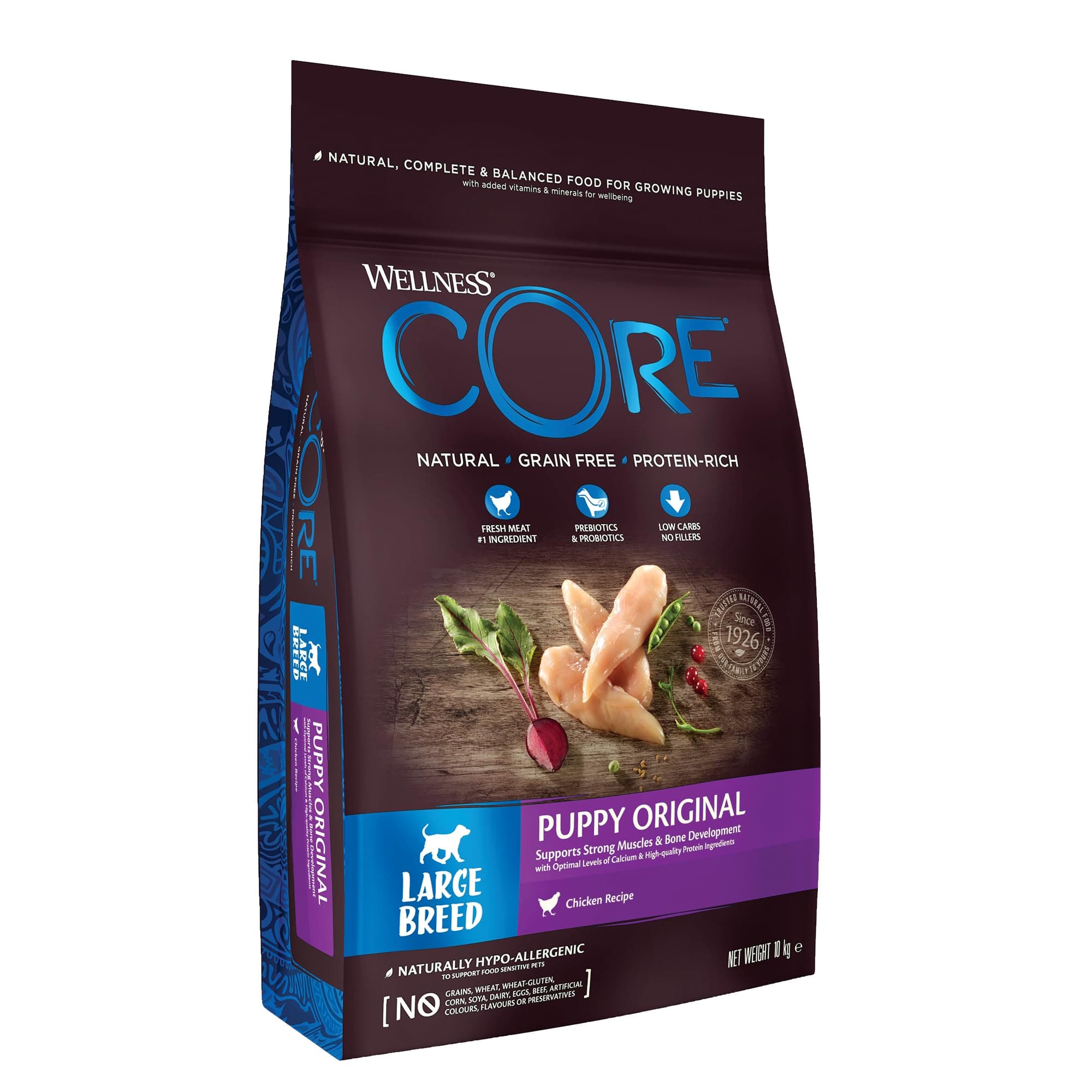 Wellness CORE Puppy 10 kg, Chicken - Grain Free, Natural, Hypoallergenic, High Protein, High Meat Content, Eye & Brain Develops