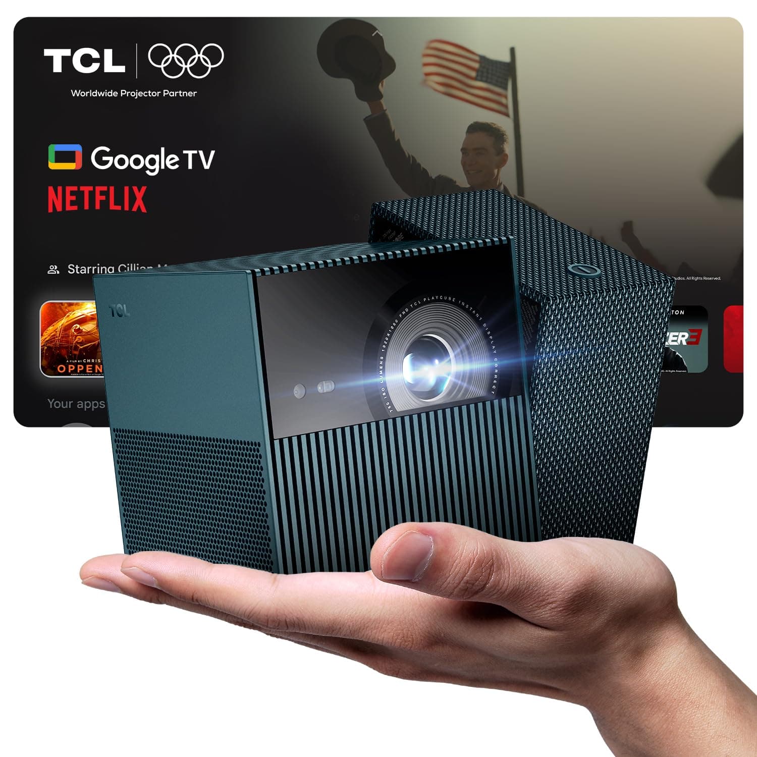 TCL PlayCube 4K Video Projector – [GTV/Netflix/Disney] Mini Portable Projector, 750 Lumens ISO, Wi-Fi and Bluetooth, AutoFocus, Keystone, 360° Adjustable, for Home Theater, Indoor, Outdoor, Gaming