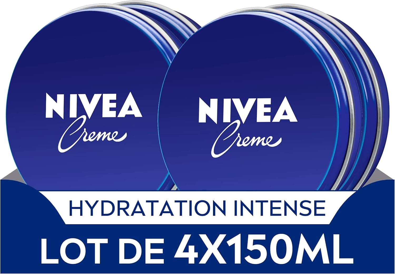 NIVEA Crème visage, corps & mains (lot de 4 x 150 ml), crème hydratante à la texture onctueuse enrichie en Eucerit, soin hydratant multiusage pour toute la famille