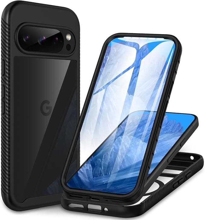 CENHUFO Google Pixel 10/10 Pro/Pixel 9/9 Pro Case, Shockproof Cover with Screen Protector, 360° Protected Phone Case Double-Sided Full Body Case Cover for Pixel 10/10 Pro/9/9 Pro – Black - Image 1