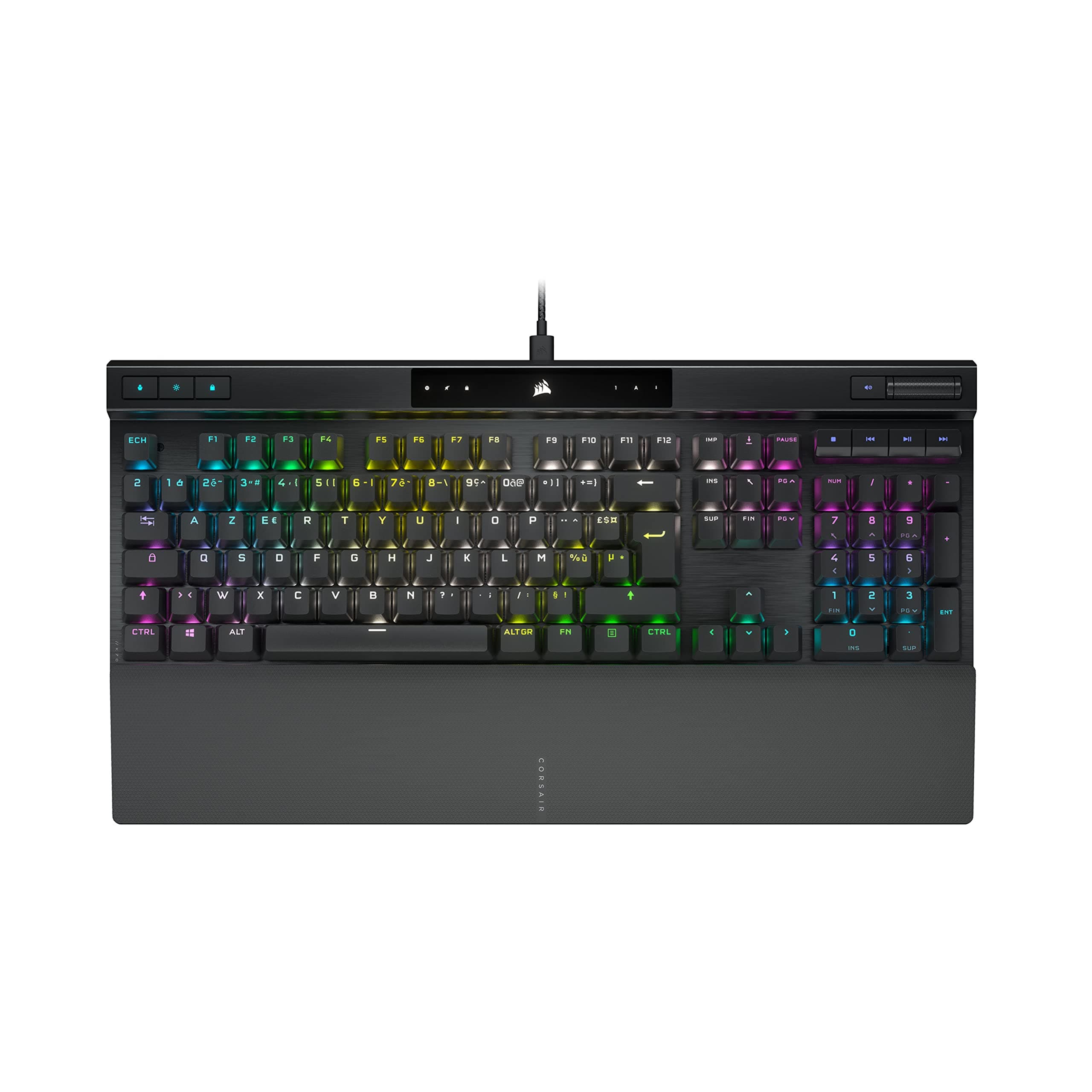 Corsair K70 RGB PRO Wired Mechanical Gaming Keyboard (CHERRY MX RGB Speed Switches, 8,000Hz Polling Rate, Dual Injection Pro PBT Keys, Soft Wrist Rest) AZERTY, FR - Black - Image 1