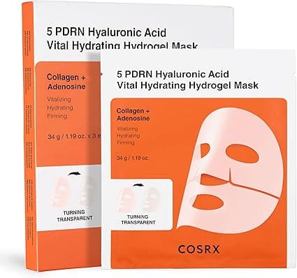 COSRX COSRX 5 PDRN Hyalruronic Acid Vital Hydrating Hydrogel Mask 3EA for the Face, with 5 PDRN and 8 Hyaluronic Acids, Night Hydrogel Mask for Luminous Skin, Korean Skincare