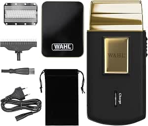 Wahl Travel Shaver Gold Edition - Cordless Rechargeable Electric Shaver for Men, Ideal for Travel, Hair and Beard Trimming, Compact and Portable