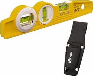 STABILA Magnetic Level Type 81 SV REM W360 Torpedo with Bag, 25 cm, Cast Aluminium Profile, 1 Horizontal Vial with Six Rings, 1 Vertical Vial, 1 Angle Vial, Made in Germany