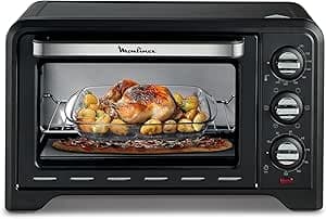 Moulinex Oven, 33 L, Rotating heat, Advanced convection, 6 cooking modes, Thermostat adjustable up to 240°C, Timer 120 min, Reversible grill, Silicone oven mitts, Optimo Black OX464811