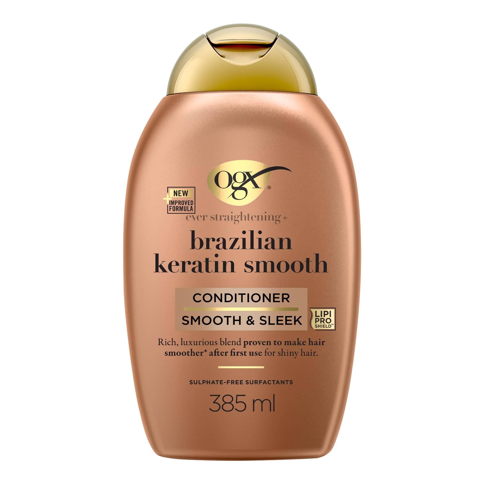 OGX - Brazilian Smoothing Keratin Conditioner (385ml Bottle) - Keratin Smoothing Hair Care for Shiny Hair - Sulfate and Paraben Free Conditioner