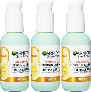 Garnier SkinActive Sérum Visage Vitamine C en Crème 2en1 Illuminateur et Anti-Imperfections SPF 25 pour Peaux Ternes et Inégales Formule à la Vitamine C et à l'Extrait d'Agrumes - 3 Flacons de 50ml