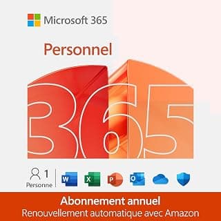 Microsoft 365 Personnel | 12 mois | 1 utilisateur | Applications Office avec IA | 1To de Stockage Onedrive | Abonnement Amazon avec renouvellement automatique