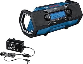 Bosch Professional 18V System radio de chantier sans-fil GPB 18V-2 SC (réception via DAB+, Bluetooth, FM et AUX, avec 1 bloc secteur, 1 câble AUX, 1 pile bouton au lithium de 3V CR2032)