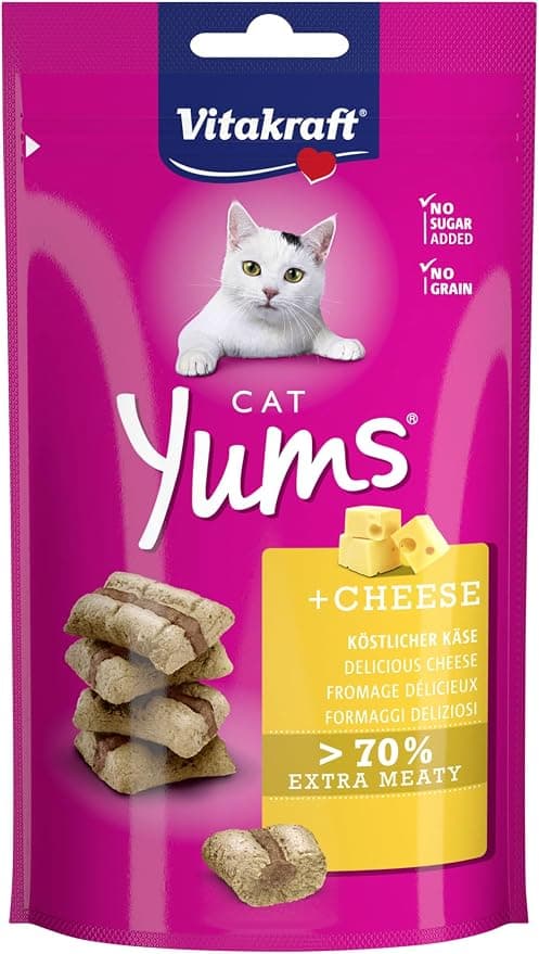 Vitakraft Cat Yums, Cat Treat, Soft Cheese Filled Snack, Resealable Bag, No Added Sugars (1x 40g) - Image 1