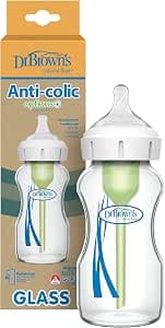 Dr. Brown's Natural Flow Options+ Wide Neck Anti-Colic Bottles, Glass, Green, 270 ml