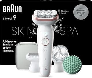 Braun Epilateur Electrique Pour Femmes Silk-épil 9 9-080, Tête Flexible 360° Pour Epilation Facile, Etanche, Sans Fil, Avec Tête De Rasoir, Brosse Exfoliante Et Sabot Tondeuse, Kit De Spa Tout-En-Un