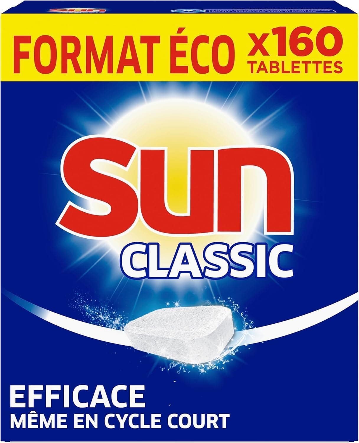 Sun Sun Classic Dishwasher Tablets, 160 Tablets, Effective Even in Short Cycles and at Low Temperatures, Made in France