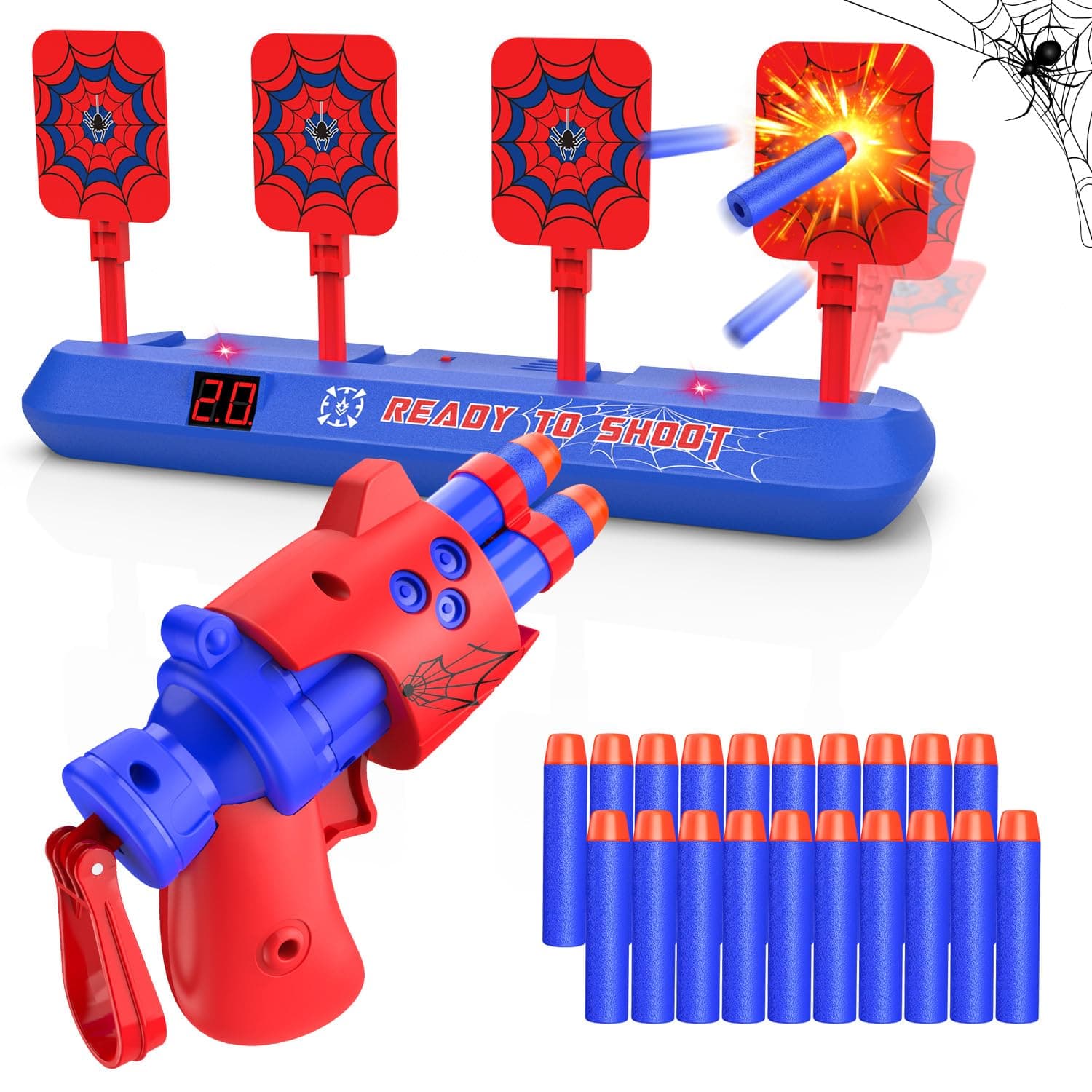 Nerf Nerf Target with Gun for Children, Electronic Shooting Target Game with Sound Effect, 20 Darts Gun Toy Boy Girl 3 4 5 6 7 8 9 Years Outdoor Games Garden Gifts Christmas Birthday Easter