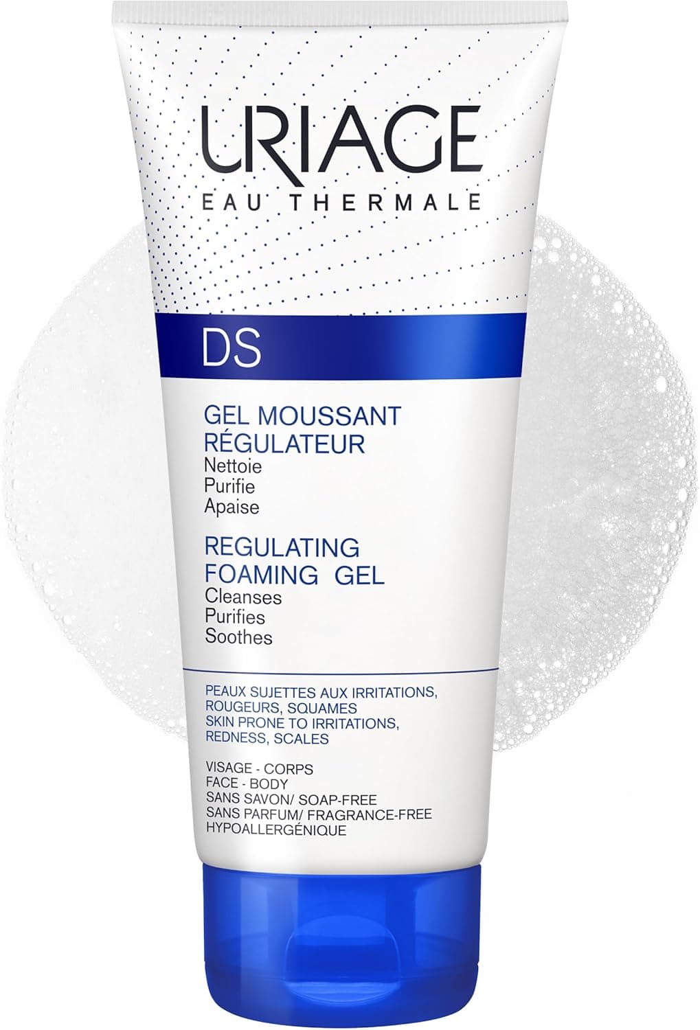 Uriage DS Gel Moussant Régulateur - Gel Nettoyant Visage & Corps Extra-Doux - Purifie, Apaise les Peaux Sujettes aux Irritations, Rougeurs & Squames - Peau Douce & Confortable - Sans Parfum ni Savon -