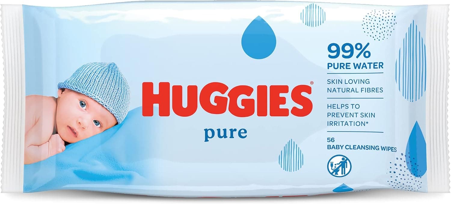 Huggies, Lingettes bébé, Pour tout le corps, Utilisables dès la naissance, Sans parfum, 1x56 lingettes, Pure - Image 1