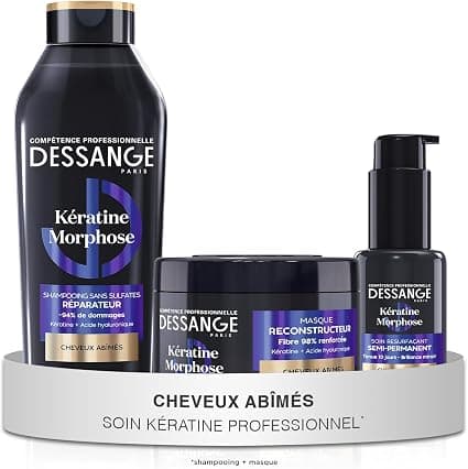 DESSANGE - Keratin Morphose Repair & Resurfacing Hair Routine - Shampoo 280ml + Mask 280ml + Leave-In Care 50ml - Repairs & Seals Hair Fiber - Dry & Damaged Hair - Image 1