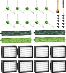 Replacement Parts for iRobot Roomba E5 E6 i7 i7+ i3 i3+ i4 i4+ i6 i6+ j7 j7+, Replacement Accessories Kits for Roomba i/e/j Series, 4 Rubber Brushes, 8 HEPA Filter, 10 Side Brushes