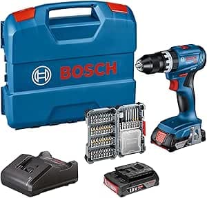 Bosch Professional Bosch Professional 18V System perceuse-visseuse à percussion sans-fil GSB 18V-45 (vitesse de rotation de 1 900 tr/min, 2 batteries de 2,0 Ah, accessoires, GAL 18V-20, L-Case) - Amazon Exclusive