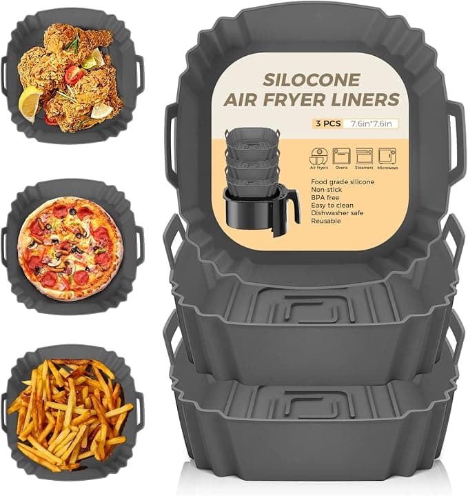3 Pieces Silicone Mould Air Fryer Accessories, Reusable Hot Air Fryer Silicone Paper Baking Fryer Oil Free Airfryer Basket Suitable For Ninja Foodi Max Cosori Moulinex Tefal - Image 1